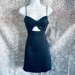 Midnight blue mini spaghetti strap dress with cutout detail and twist style bust